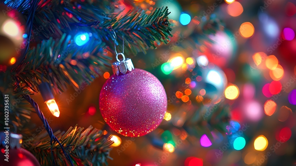 Aufkleber brightly lit christmas tree adorned with sparkling ornaments tinsel and twinkling lights creating a 