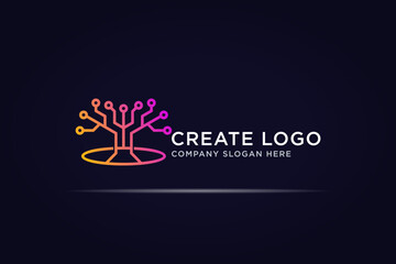 tree tech logo using dot circle line concept