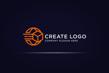 abstract world box delivery logo using line concept