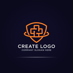 shield cross health technology logo design