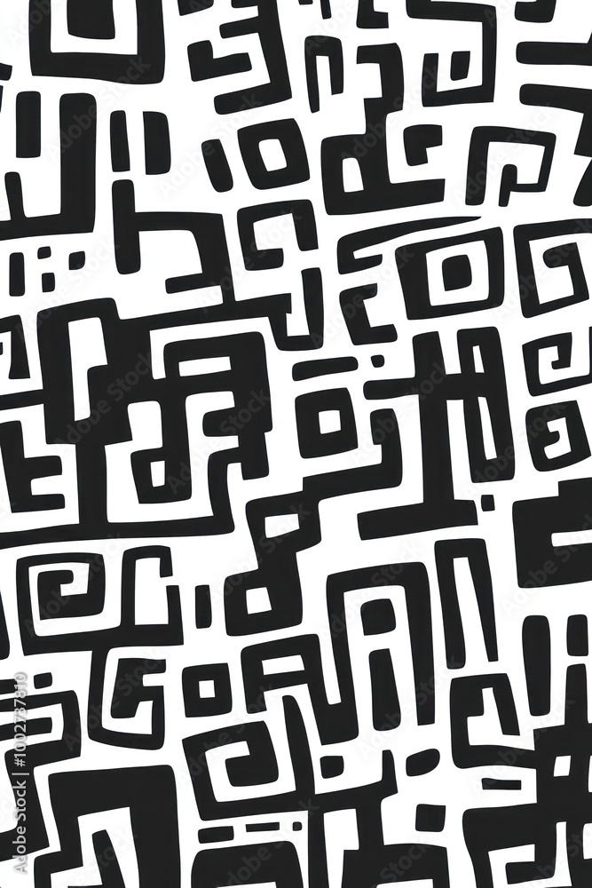 Poster abstract geometric pattern with black shapes on a white background.