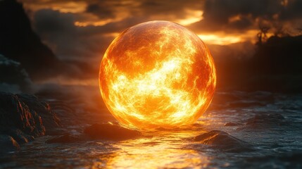 Fiery Sphere on Water