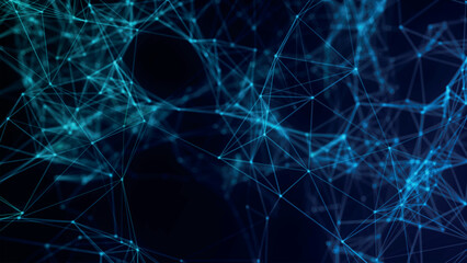 Abstract background with connecting dots and lines. Network connection structure. Plexus effect. 3d Vector illustration.