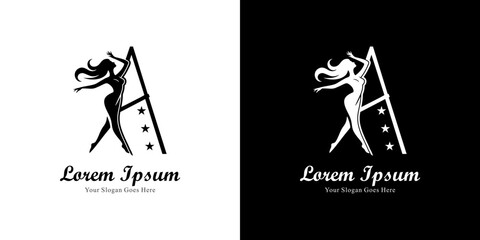 A-shaped logo design combined with the silhouette of a dancing woman