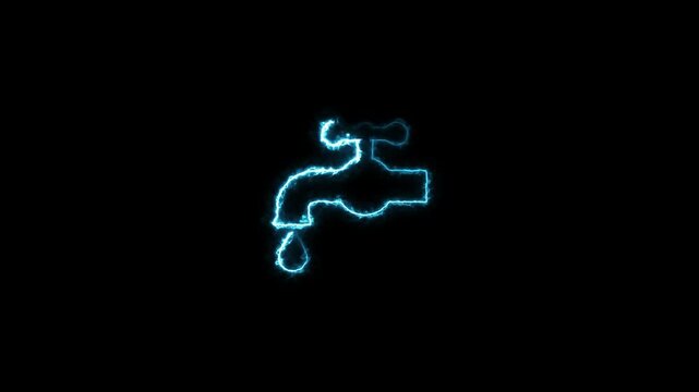 Abstract glowing neon water tap icon animation.  Bathroom faucet symbol concept.