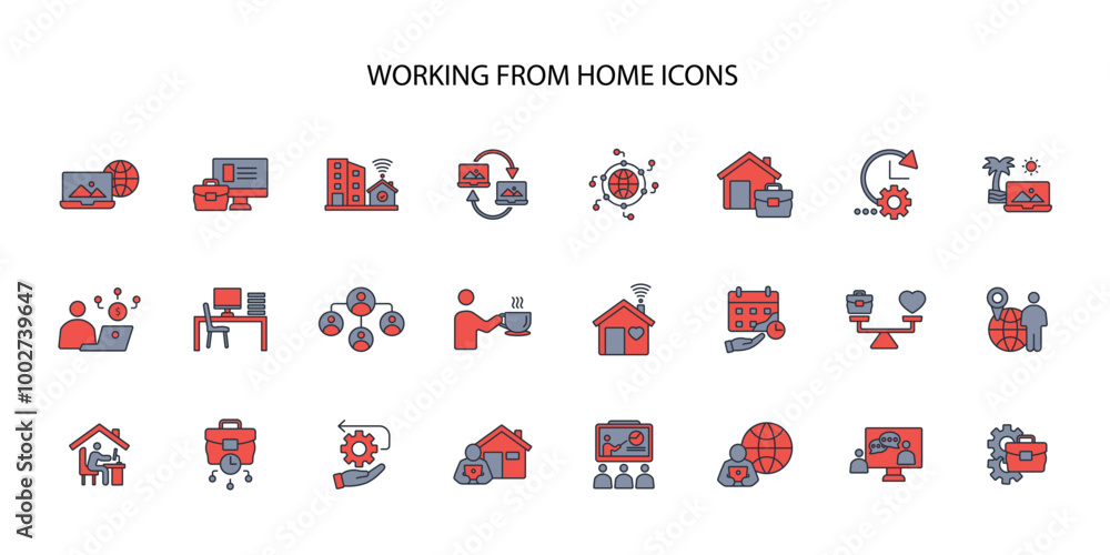 Poster working from home icon set.vector.editable stroke.linear style sign for use web design,logo.symbol i