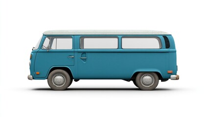 Vintage Blue Van on White Background