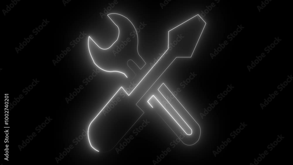 Poster glowing neon white color setting animation icon circle animated on black background