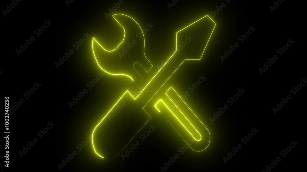 Poster glowing neon yellow color setting animation icon circle animated on black background