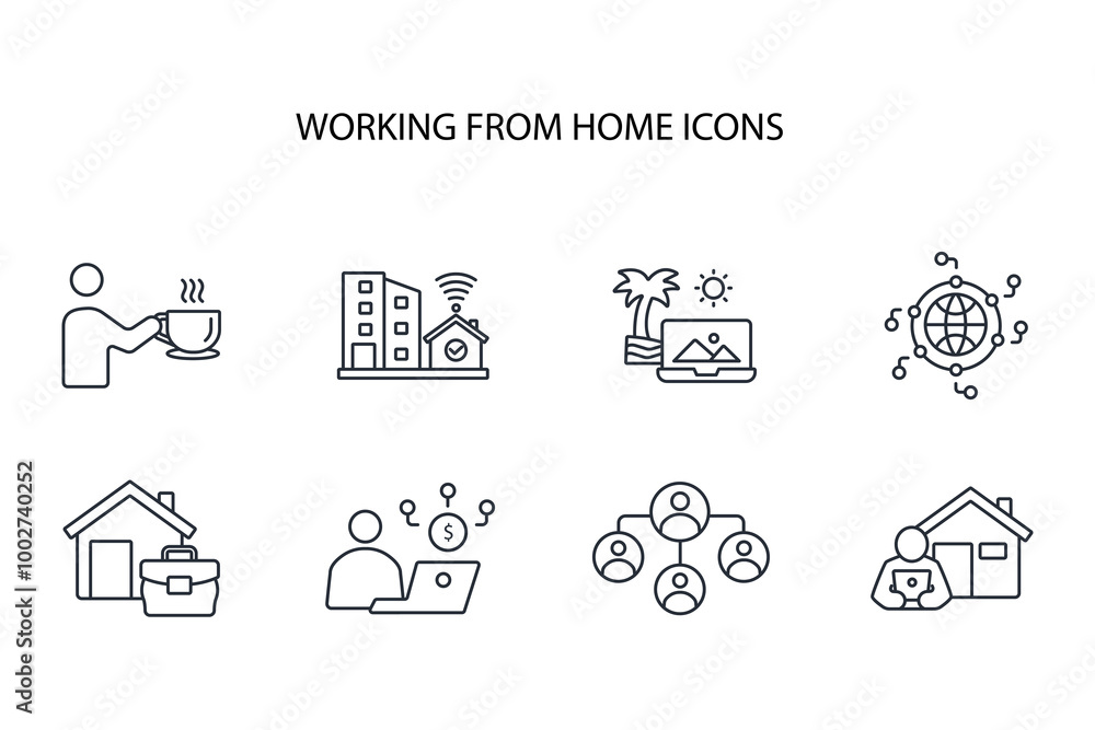 Poster working from home icon set.vector.editable stroke.linear style sign for use web design,logo.symbol i
