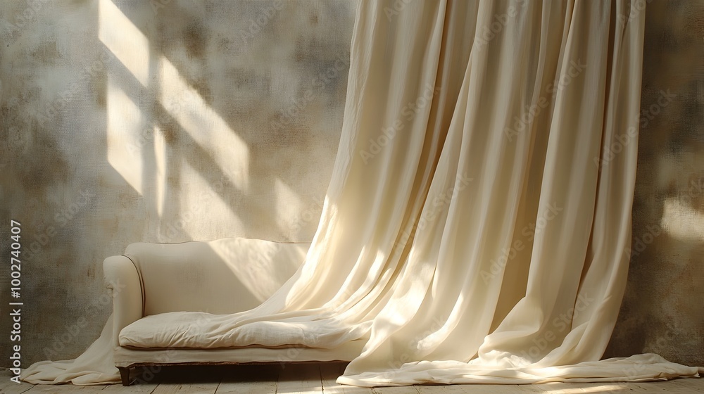 Poster elegant and timeless canvas fabric drape with natural folds creating depth and ambiance for photogra
