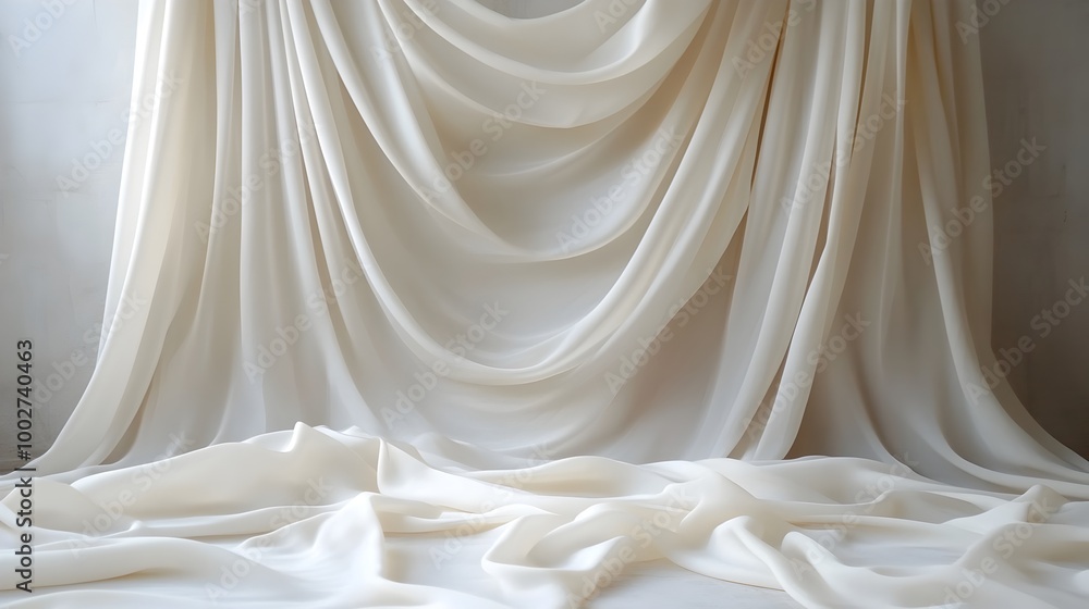 Poster elegant and neutral draped fabric backdrop creating a soft subtle and professional studio environmen