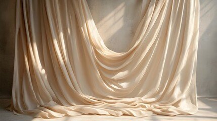 Elegant and subtly draped fabric creating a soft neutral and professional studio backdrop for photography video shoots or creative projects  The flowing