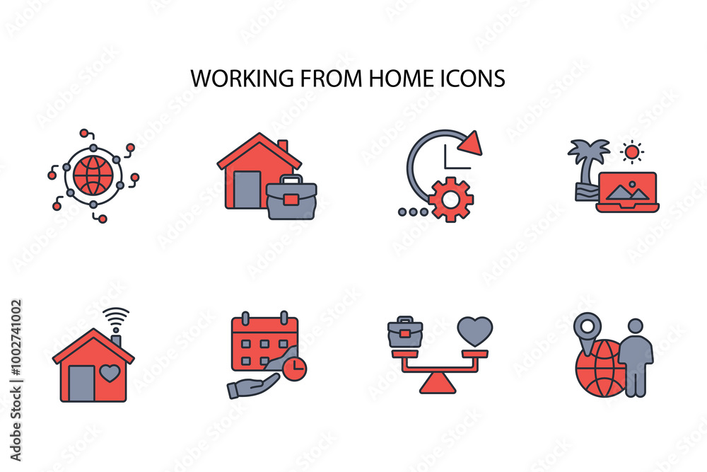 Poster working from home icon set.vector.editable stroke.linear style sign for use web design,logo.symbol i