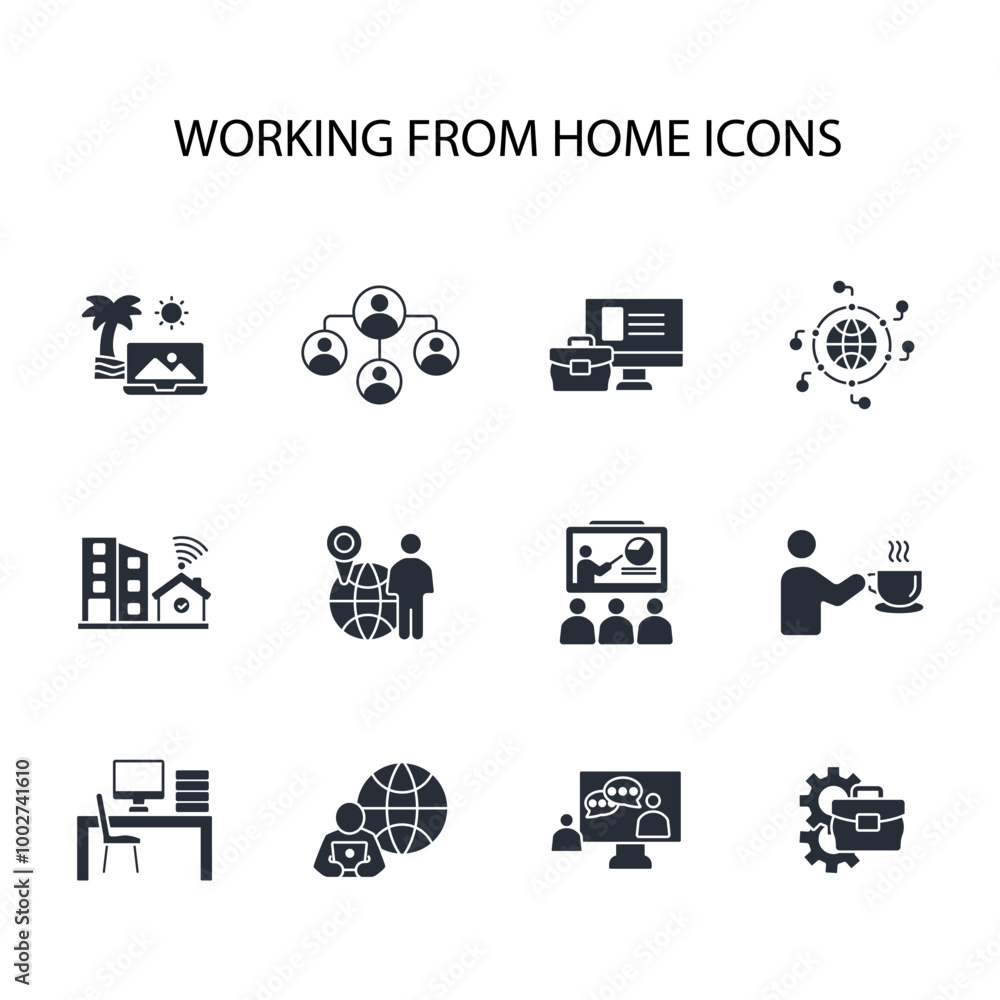 Poster working from home icon set.vector.editable stroke.linear style sign for use web design,logo.symbol i