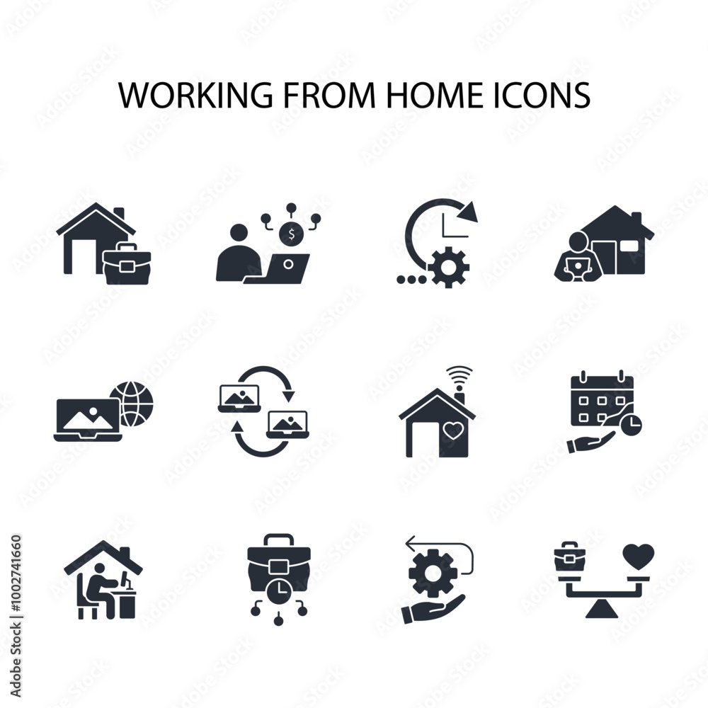 Poster working from home icon set.vector.editable stroke.linear style sign for use web design,logo.symbol i