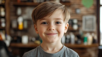 Happy Hipster Child Enjoying a Trendy Haircut in a Vibrant Barbershop