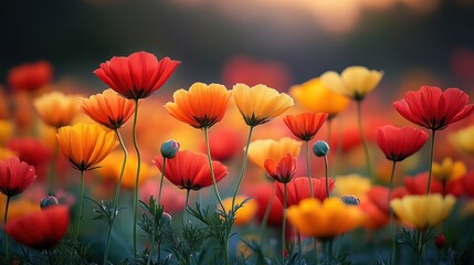 Obraz premium Poppy Field at Sunset