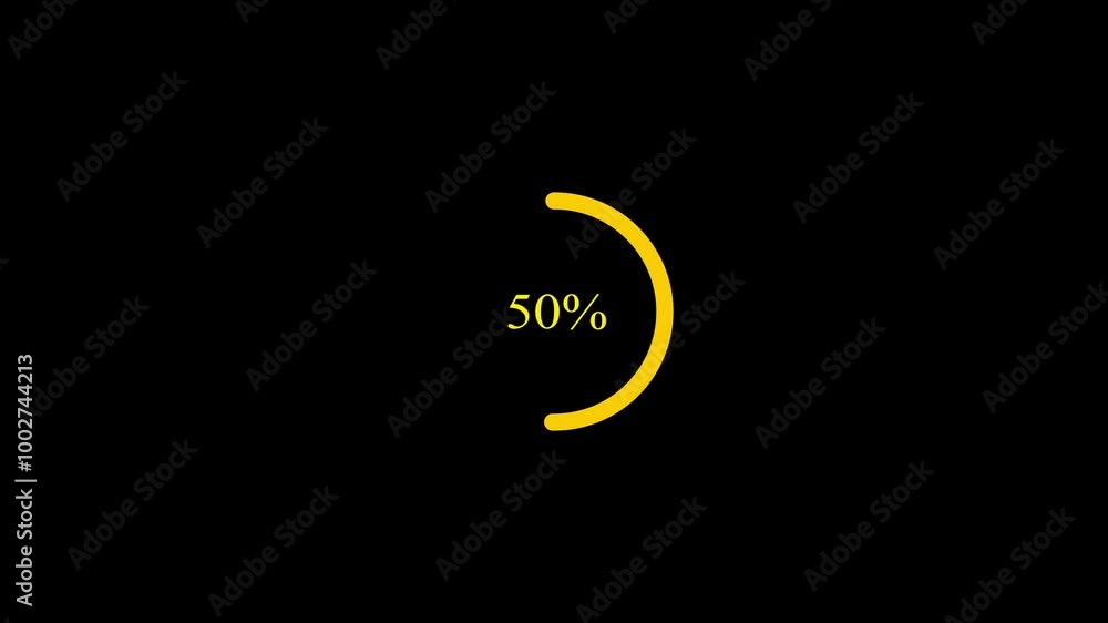 Poster circular percentage progress bar on transparent background. bright yellow loading circle ring animat