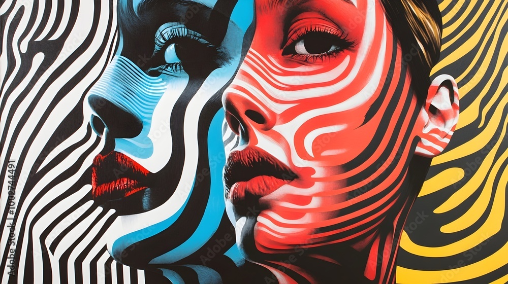 Poster captivating zebra-patterned facial with vivid colors and abstract expressionistic flair