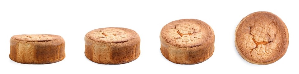Delicious vanilla sponge cake isolated on white, collage