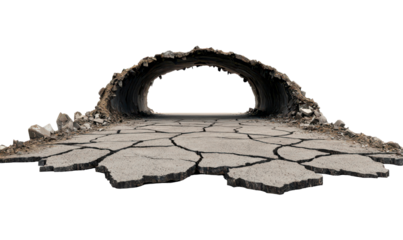 Cracked road creates a dramatic opening isolate on transparent background, png, cutout