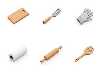 Kitchen supplies isolated on white background