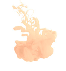Splash of peach fuzz color ink on white background