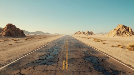 Fototapeta premium A long, straight highway cutting through a flat