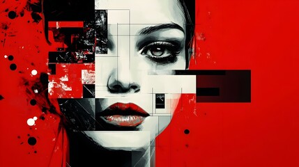 Striking Abstract Portrait of Emotive Female Face in Red Tones