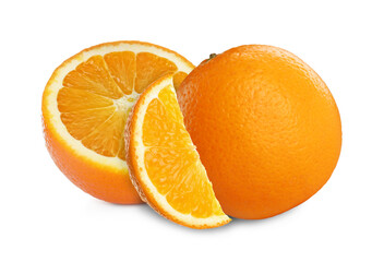 Fresh ripe oranges on white background. Citrus fruit