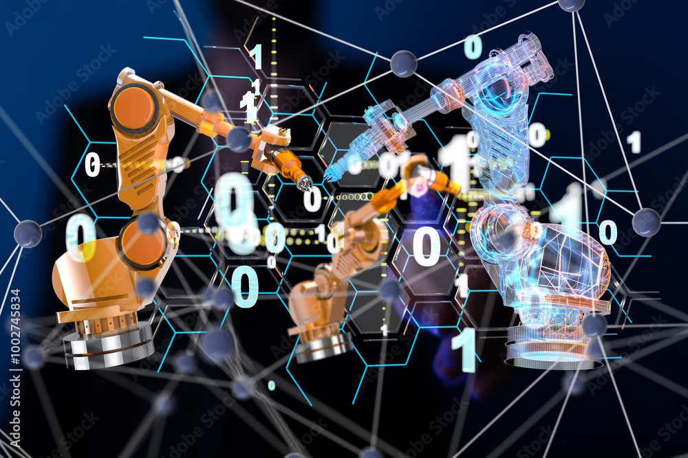 Poster neural network 3d illustration. big data and cybersecurity