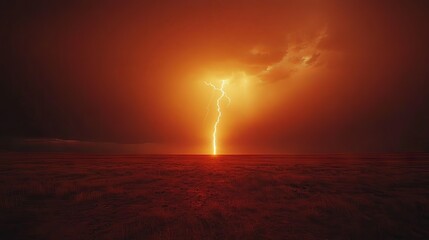 Dramatic lightning strike during a storm over a rural landscape