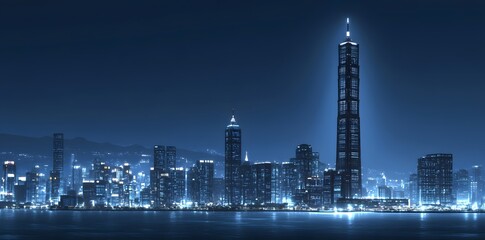 Night Cityscape with Skyscrapers