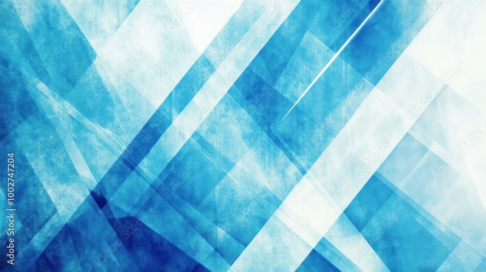 Sticker abstract blue and white geometric background with overlapping shapes and textured effect.