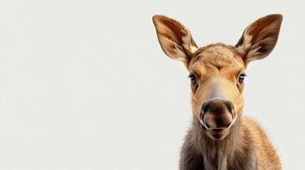 Naklejka premium Cute Young Moose Portrait on Neutral Background