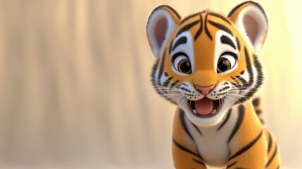 Cute cartoon tiger with a joyful expression