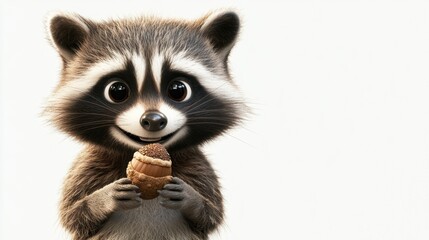 Obraz premium Cute raccoon enjoying an ice cream treat