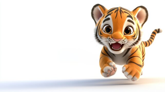 Playful Cartoon Tiger Cub in Action