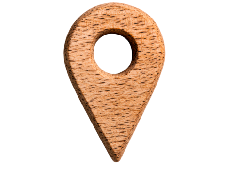 Wooden pin in the shape of a location marker isolate on transparent background, png, cutout - Powered by Adobe