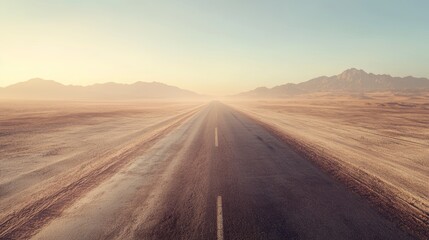 Naklejka premium A straight, empty road cutting through a vast