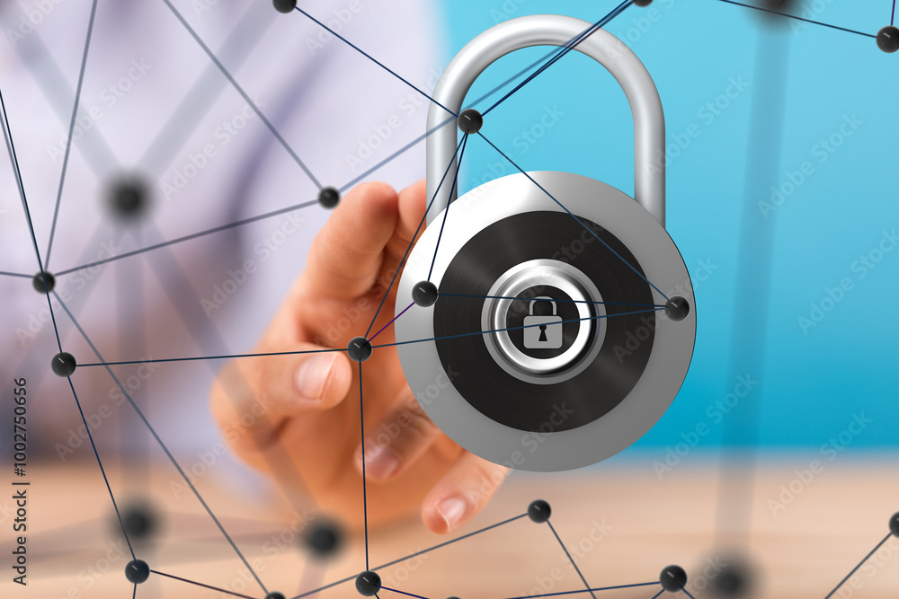 Poster Information technology protected with firewall, secure access and encryption against cyber