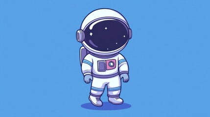 Cute astronaut with a starry helmet on a blue background.