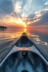 Kayak boat in tropical sea water at sunset