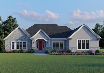 Obraz premium New Home Exterior and Landscaping on a Sunny Afternoon