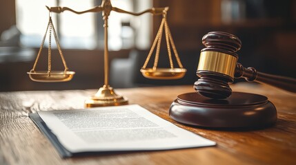 Gavel and scales symbolize justice in a legal office setting