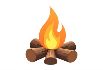 Camping hot bonfire with burning fire flame and wood timber isometric vector illustration. Campfire flammable glowing heat blaze explosion yellow and orange fireplace natural energy with sparks
