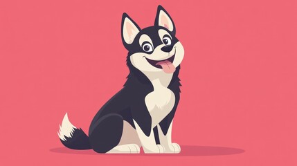Cartoon husky dog sitting on a pink background, smiling with its tongue sticking out.