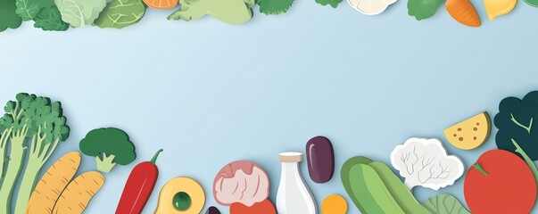 Infographic of MIND diet food categories, clear copy space at the top, flat design illustration