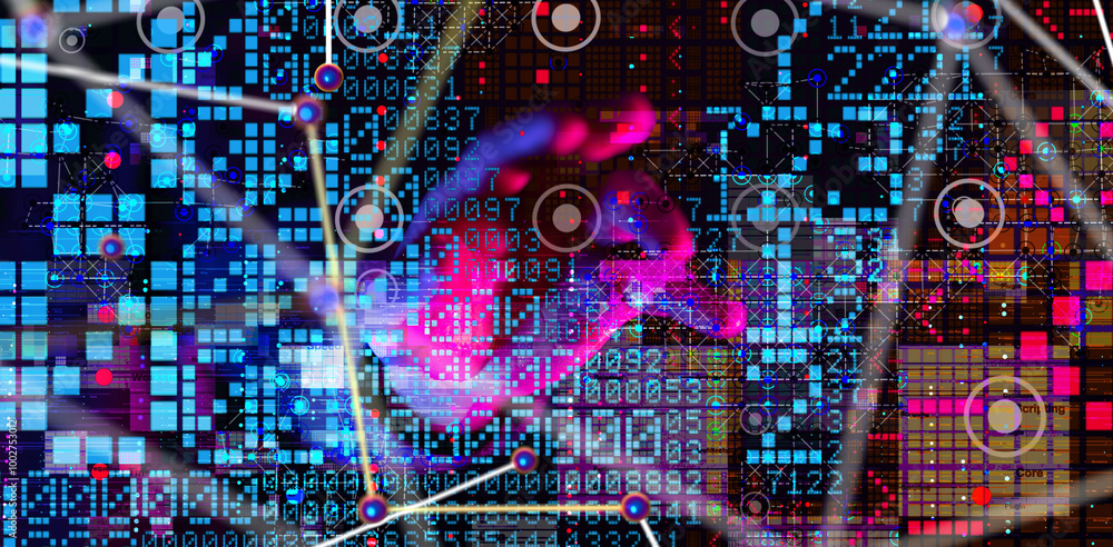 Poster neural network 3d illustration. big data and cybersecurity